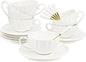 Yesland Set of 6 Royal Tea Cups and Saucers, 6 oz White Porcelain Tea Set & by Yesland