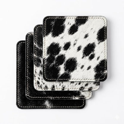 Cowhide Coasters Set of 6 – Genuine Hair-On Cowhide Drink Coasters, Square by Unknown