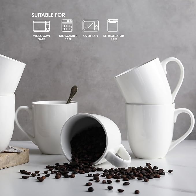 16OZ Ceramic Coffee Mugs Set, Large White Coffee Cups - Image 4