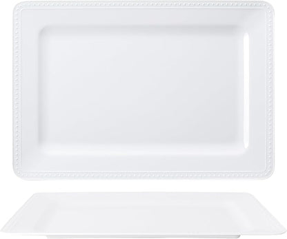 Melamine Beaded Serving Platters for Appetizer, Veggie, Charcuterie,Dessert, Set of 4, White Serving Trays for Party & Entertaining, Large Unbreakable Rectangular Party Platters, Dishes