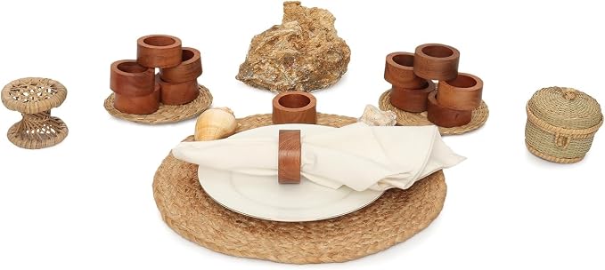 Handmade Acacia Wooden Napkin Rings Set of 12, Wood Napkin Holders - Image 4