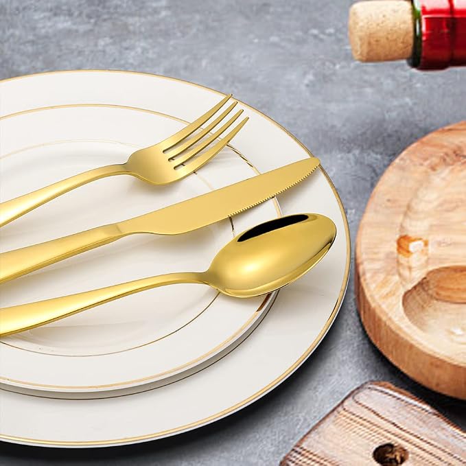 60-Piece Gold Silverware Set, CXJY Stainless Steel Flatware Set - Image 5