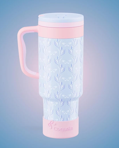 40 oz Insulated Tumbler with Handle and Push-Button Straw Lid, Stainless Steel - Image 2
