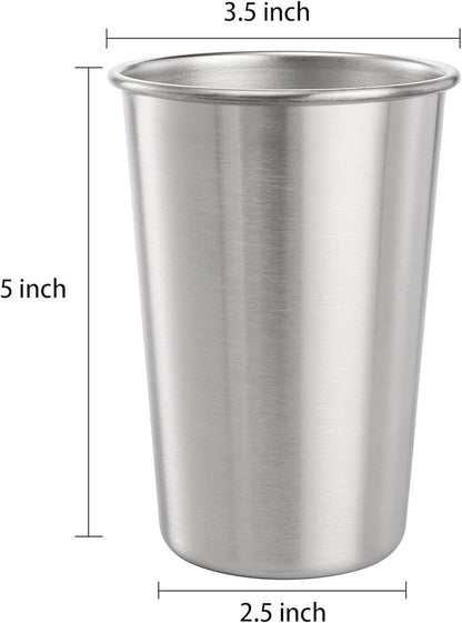 Tosnail 6 Pack 16 oz Stainless Steel Pint Cups Metal Cups Unbreakable Drinking Glasses Water Tumblers for Kids, Adults Indoor and Outdoor Use - Silver