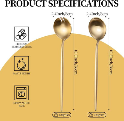 O.C.E. Salad Server, Premium Stainless Steel Spoon and Fork Set, 10.3 inch - Image 2