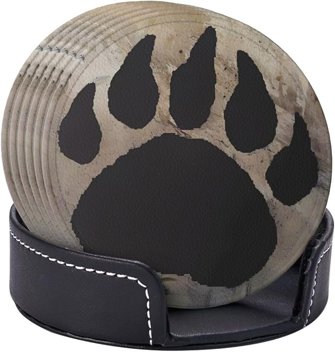 Bear Paw Print Premium Leather Coasters - Image 4
