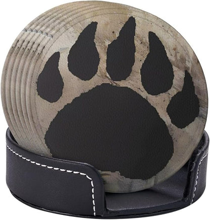 Bear Paw Print Premium Leather Coasters - Image 4
