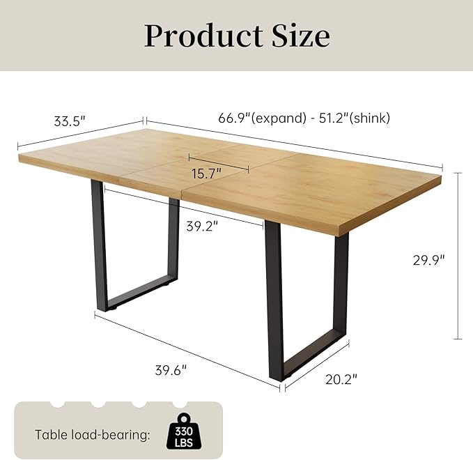 ZckyCine 51"-67" Modern Extendable Dining Table Set for 6 with 6 Padded Chairs, Wood Kitchen & Dining Room Table Set, Space-Saving Home Furniture for Small Families