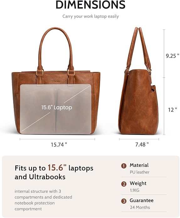 Laptop Tote Bag for Women, Leather Work Tote - Image 5