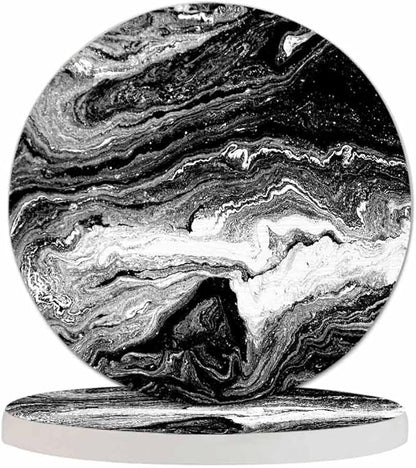 Marble Acrylic Texture Coasters for Drinks Nature Black Marbling Artwork for Tabletop Protection Coffee Table Living Room Kitchen Office Home Decor 2 Pcs,4 Inch