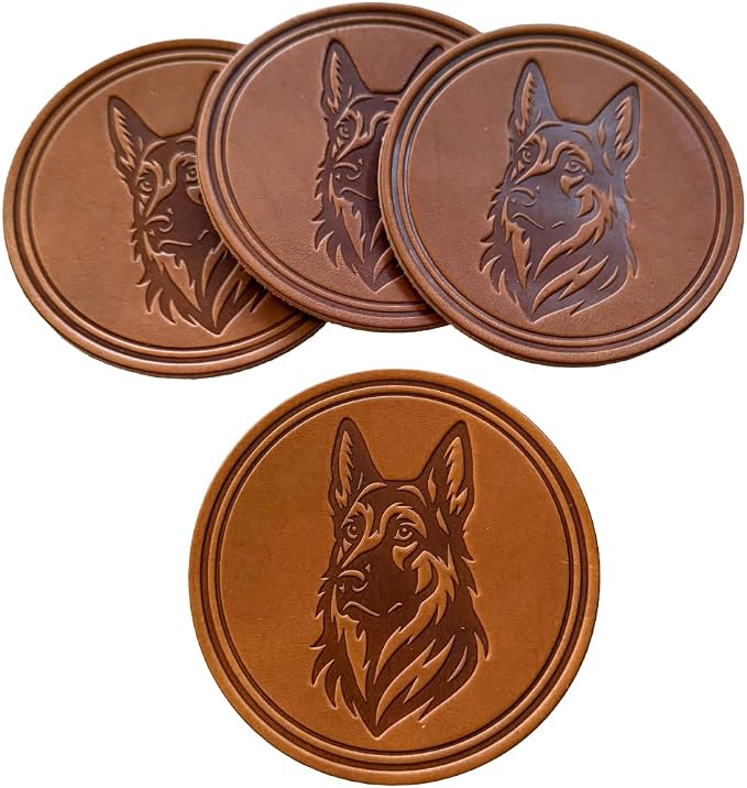 Dog Breed Leather Coasters – Premium Full Grain Table Protectors by Handmade