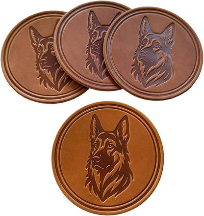 Dog Breed Leather Coasters – Premium Full Grain Table Protectors by Handmade