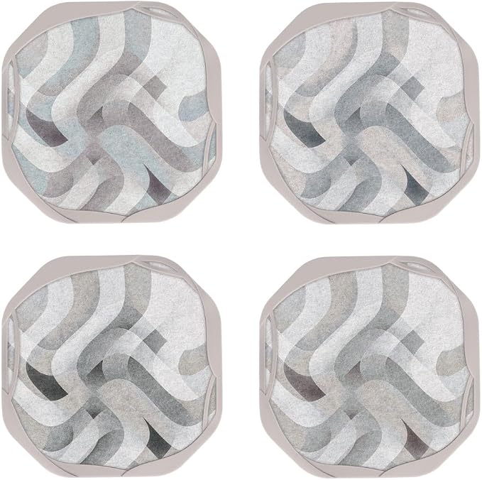 UMIRRO Absorbent Felt & Silicone Drink Coasters Set of 4, Soft Plaid Curves | by Umirro