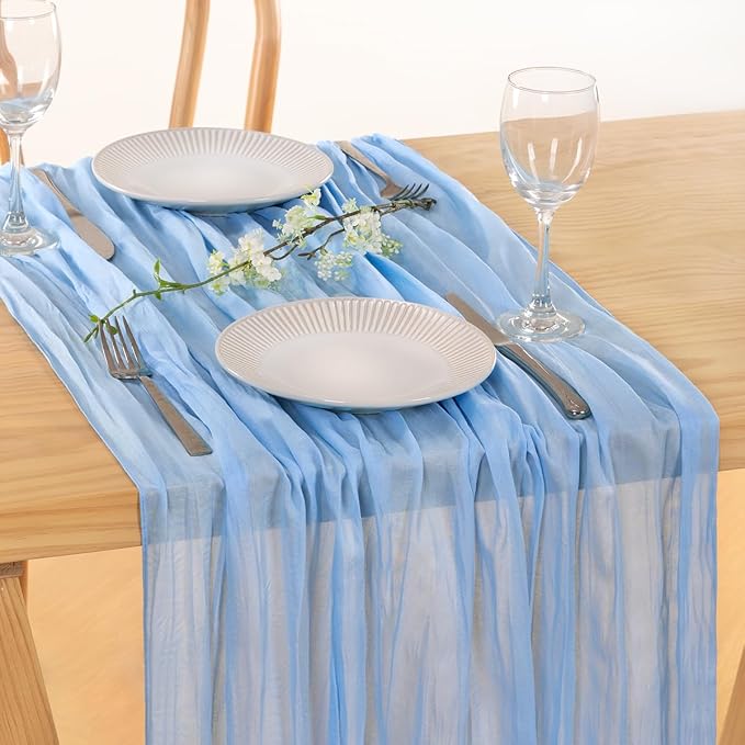 12 Pack Baby Blue Cheesecloth Table Runner 10ft Baby Shower Decor | Lightweight - Image 2