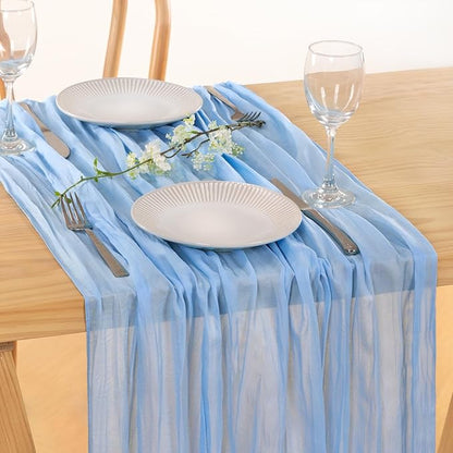2 Pack Baby Blue Cheesecloth Table Runner 10ft Baby Shower Table Decor | - Image 3