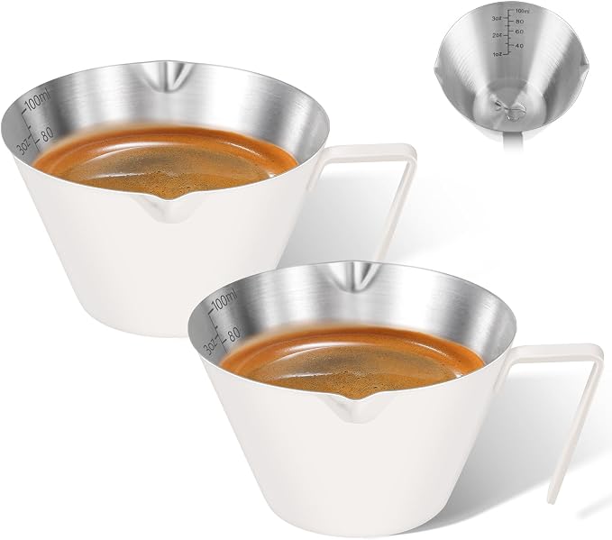 2 Pc Stainless Steel Espresso Shot Cups, 3.4oz/100ml, V-Shaped Mouth by carrottimes
