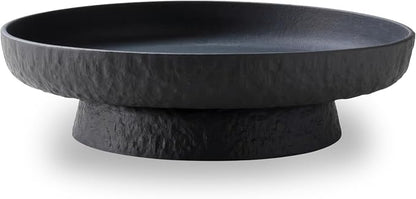 Granite Inspired Matte Black Fruit Bowl | Wide, Shallow Textured Pedestal Bowl by Unknown