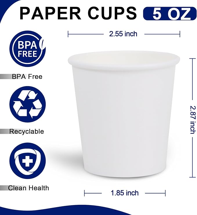 Clawsoff 300 Pack 5 oz White Paper Cups Disposable Small Mouthwash Cups | Mini - Image 2