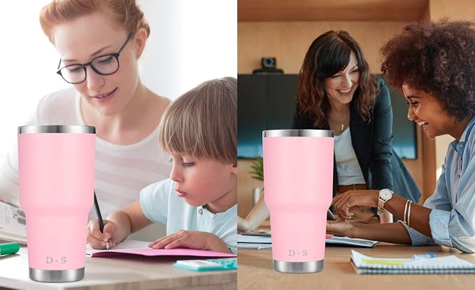 D·S 30 oz Pink Tumbler Double Wall Vacuum Insulated Travel Coffee Mug | Double - Image 6