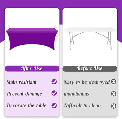 HAISIWLKJ 3 Pack Table Cloth 8ft Purple Tablecloths for Rectangle Folding Table Spandex Fitted Stretch Table Cover Wrinkle Resistant Washable Table Protector for Party, Wedding, Banquet, Festival.