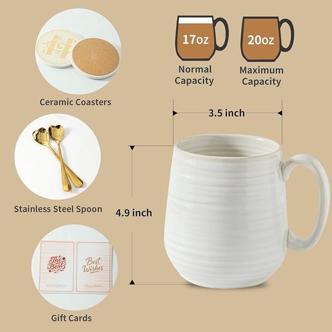 HASENSE Coffee Mugs Set of 2, 20 oz Ceramic Coffee Cups - Image 6