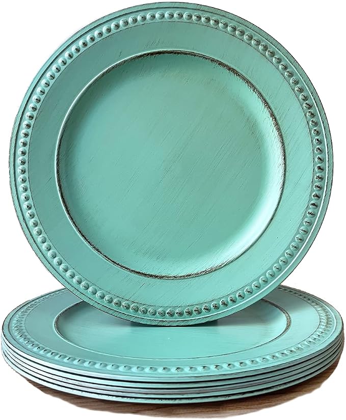 Antique Green Charger Plates, 13 Inch Vintage Dinner Plate Chargers Round by Umisriro