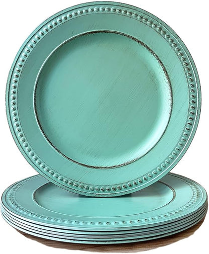 Antique Green Charger Plates, 13 Inch Vintage Dinner Plate Chargers Round by Umisriro