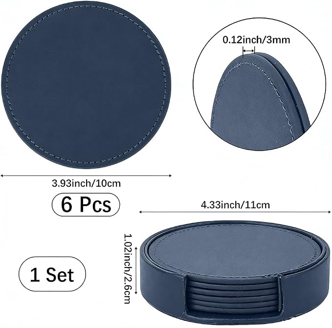6PCS 4 Inch PU Leather Coasters Round Cup Holders Leather Non Slip Thermal - Image 2
