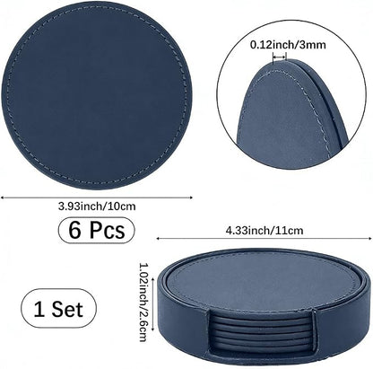 6PCS 4 Inch PU Leather Coasters Round Cup Holders Leather Non Slip Thermal - Image 2