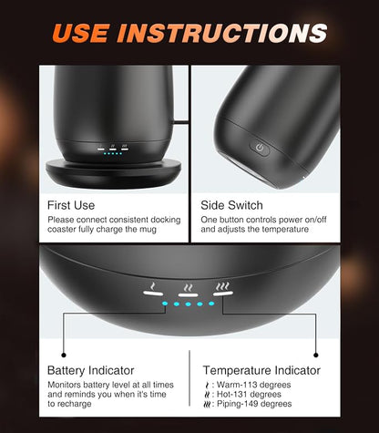 Kepwam Self-Heating Coffee Mug T2, 16oz Electric Heated Mug Hot Up to 149℉ | No - Image 3