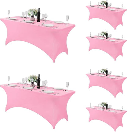 Fokitut 6 Pack Spandex Table Cover for 6FT Table Universal Fitted Stretch Tablecloth for Party, Banquet, Wedding and Events-Pink