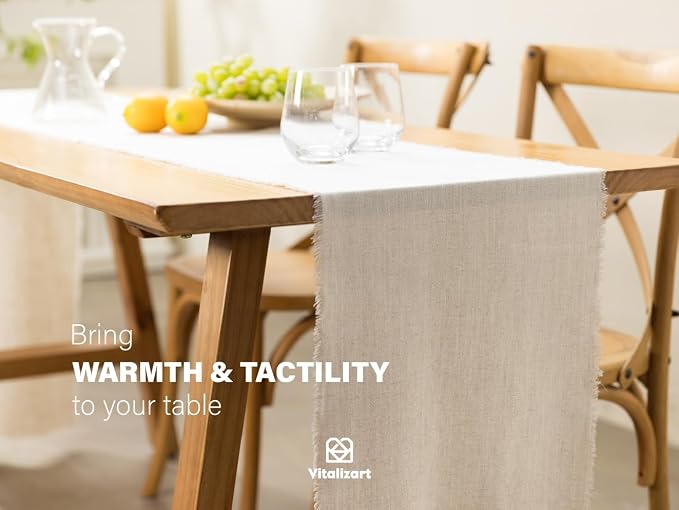 Vitalizart Beige Table Runner 14" x 120" Long Slub Texture Cotton Linen | Soft - Image 3