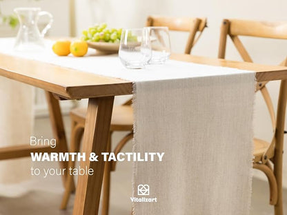 Vitalizart Beige Table Runner 14" x 120" Long Slub Texture Cotton Linen | Soft - Image 3