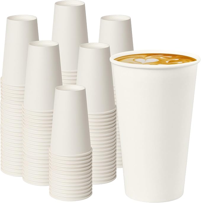 16 oz White Paper Coffee Cups, Disposable Hot Drink Cups by PACKINNO