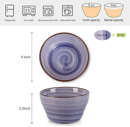 Selamica Ceramic 8oz Bouillon Cups 4 Inch Small Dessert Bowls for Soup Dipping Sauce Coffee Cupping, Microwave Dishwasher Safe, Set of 6, Gradient Color