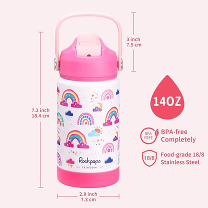 rockpapa 14 oz Kids Insulated Water Bottle，Stainless Steel Toddler Cups - Image 4