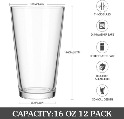 CUCUMI 16 Oz Beer Pint Glasses Set of 12 | Drinking Glasses, Cocktail Glasses - Image 3