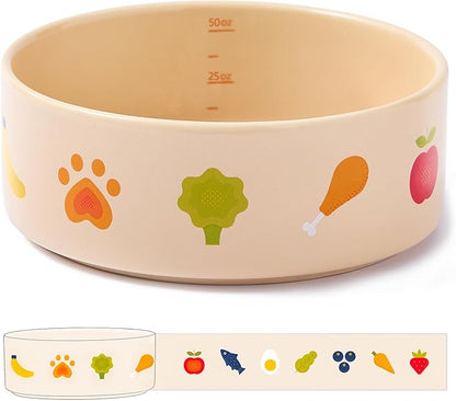 Ceramic Dog Bowl with Non-Slip Ring - 6.5 Cups, Heavy-Duty Stoneware Bowl, Pet Feeding, Microwave and Dishwasher Safe-NomNom-L (Single Bowl)