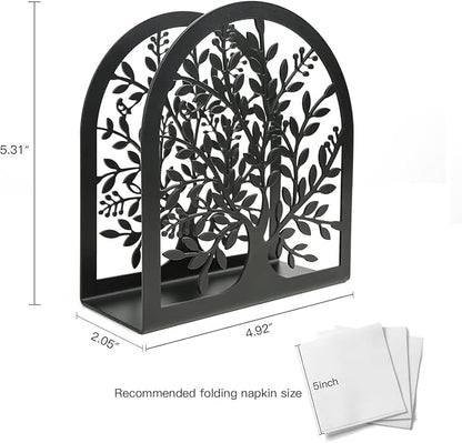 Napkin Holder for Tables, Vintage Metal Freestanding Tissue Dispenser, Black Cast Iron Vertical Tabletop Paper Napkin Holder Stand for Dinner Home Kitchen Restaurant Picnic Party (Tree of Life)