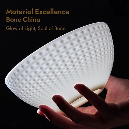 12Pc Rhombus Edge White Bone China Set, Service - Image 6