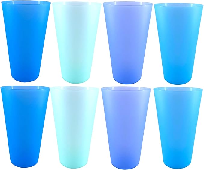 32 oz Plastic Cups Large Reusable set 8, Plastic Tumbler Blue Tone | Food Grade by WEXINHAO