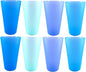 32 oz Plastic Cups Large Reusable set 8, Plastic Tumbler Blue Tone | Food Grade by WEXINHAO