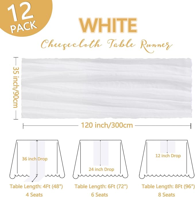 12 Pack White Cheesecloth Table Runner 10Ft Gauze Cheese Cloth Table Runner - Image 2