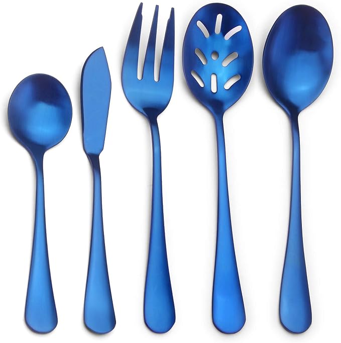 Matte Blue Serving Set, SHARECOOK 5-Piece 18/0 Stainless Steel Large Hostess Set by Sharecook