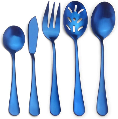 Matte Blue Serving Set, SHARECOOK 5-Piece 18/0 Stainless Steel Large Hostess Set by Sharecook