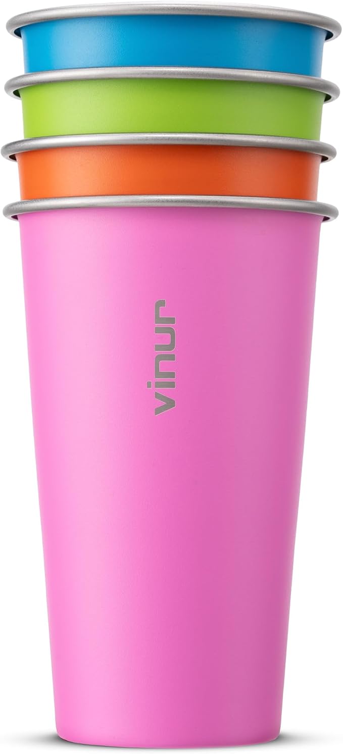 VINUR Stainless Steel Cups-20 oz Stackable Metal Drinking Glasses 4 Pcs | 20 oz by Vinur