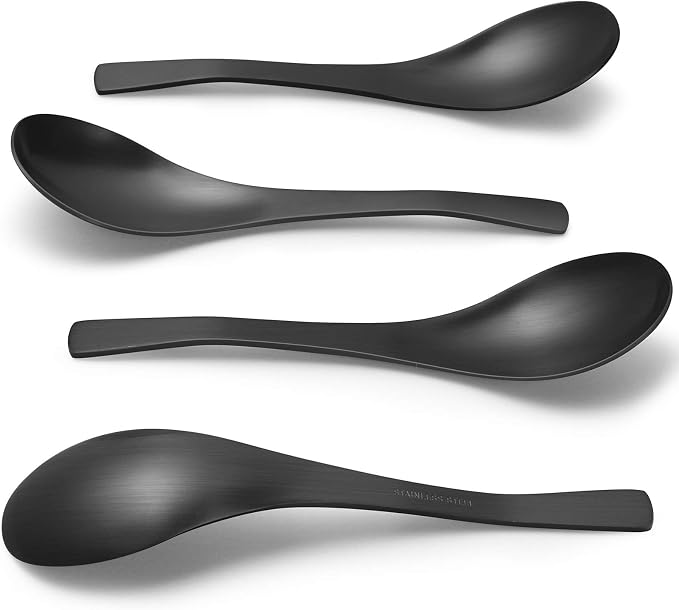 HIWARE Matte Black Thick Heavy-Weight Soup Spoons, Stainless Steel Soup Spoons by HIWARE