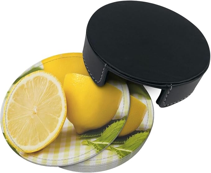 6 Pcs Yellow Summer Lemon Leather Coasters - Image 4