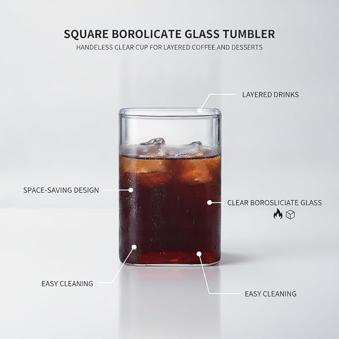 Drinking Cup Square Borosilicate Glass Tumbler Handleless Design - Image 4