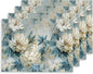 12"x18" Vintage White/Blue/Green Peony Florals Placemats Set of 4 Washable Thick Place Mats Kitchen Table Mats Decorative Linen Fabric Table Mat for Dining Table Kitchen Home Decor